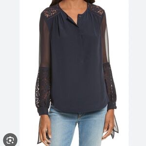 Rebecca Taylor  mock neck lace blouse navy size 2